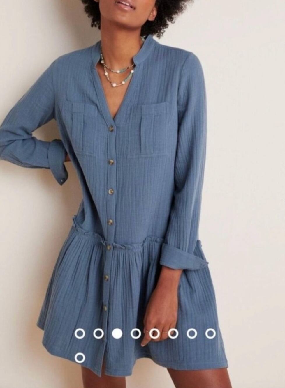 Maeve Anthropologie Cotton Gauze Shirt Dress Coastal Resort French Girl Blue 6